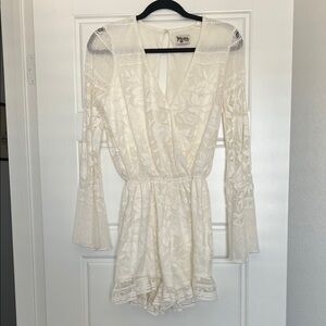 Show Me Your MuMu Ivory Lace Romper with Bell Sleeves
